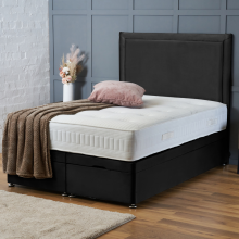(4ft-Small Double (Side Lift Opening), Black Plush) DIVAN BED UPHOLESTERED HEADBOARD OTTOMAN LIFT UP STORAGE+MATTRESS