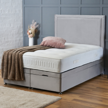 (4ft-Small Double (End Lift Opening), Silver Plush) DIVAN BED UPHOLESTERED HEADBOARD OTTOMAN LIFT UP STORAGE+MATTRESS