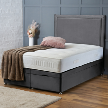 (4ft-Small Double (End Lift Opening), Steel Plush) DIVAN BED UPHOLESTERED HEADBOARD OTTOMAN LIFT UP STORAGE+MATTRESS