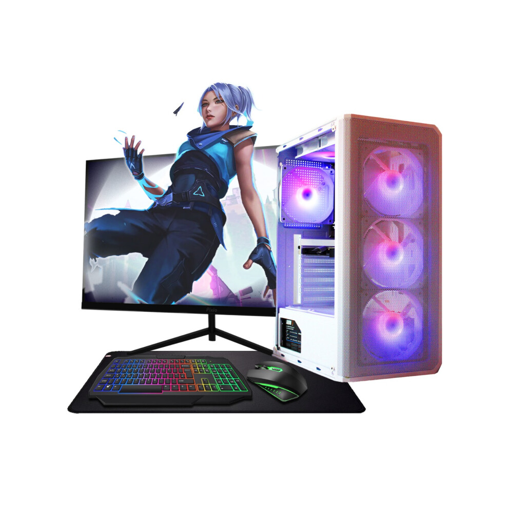 Asc Technology Gaming Pc Bundle - I7-3770, 16Gb Ram, Gt730 2Gb, 256Gb Ssd+1Tb Hdd, 6 Fan Rgb Case, Windows 11, 22" Monitor White