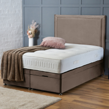(4ft-Small Double (End Lift Opening), Mink Plush) DIVAN BED UPHOLESTERED HEADBOARD OTTOMAN LIFT UP STORAGE+MATTRESS