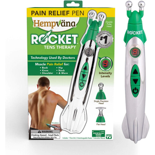 Rocket Pain Relief Pen | Wireless TENS Therapy | Portable Muscle Stimulator | 9 Adjustable Intensity Settings | 3 Unique Heads
