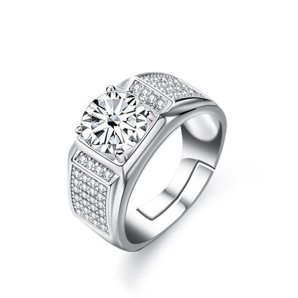(white, Resizable) Bague Ringen Real Moissanite Ring For Men Sterling Silver 2 Carat Round Brilliant Diamonds Engagement Ring Male Wedding Jewelry