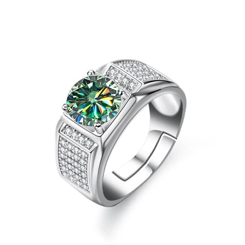 (blue,green, Resizable) Bague Ringen Real Moissanite Ring For Men Sterling Silver 2 Carat Round Brilliant Diamonds Engagement Ring Male Wedding Jewelry