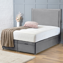 (Super King-6ft  (End Lift Opening), Grey Plush) DIVAN BED UPHOLESTERED HEADBOARD OTTOMAN LIFT UP STORAGE+MATTRESS