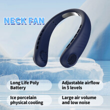(Blue) Portable Wearable Neck Fan, USB Rechargeable, 5 Adjustable Speeds, Lightweight Design for Outdoor Sports and Activities | Stylish Neck Fan
