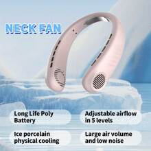 (Rose Pink) Portable Wearable Neck Fan, USB Rechargeable, 5 Adjustable Speeds, Lightweight Design for Outdoor Sports and Activities | Stylish Neck Fan