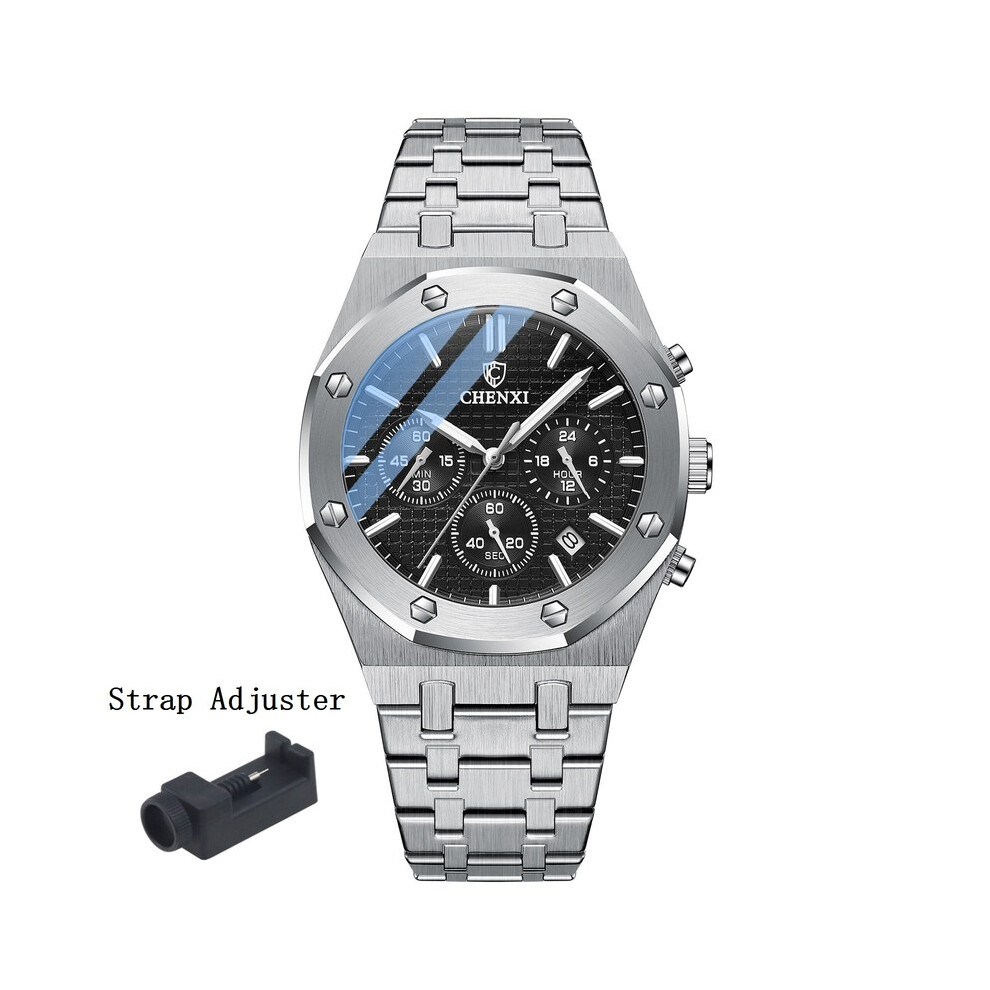 Montres de luxe en or pour hommes (argent noir) Royal en acier inoxydable étanche chronographe doré