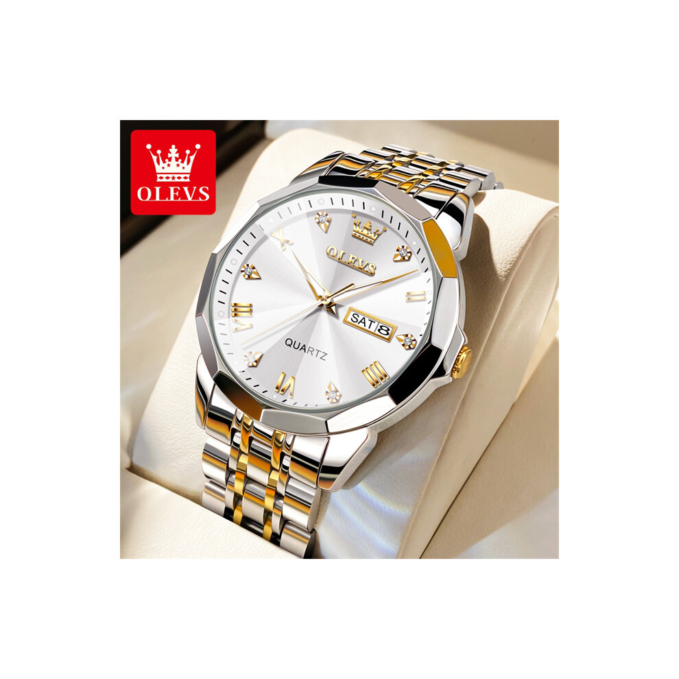 Montre à quartz OLEVS 9931 pour homme, bracelet en acier inoxydable massif, design losange, tendance,