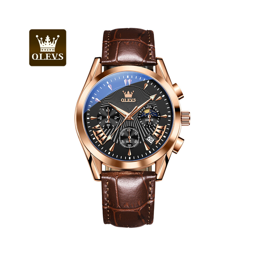 (NO.2) OLEVS Montres de luxe originales pour hommes, bracelet en cuir, montre à quartz pour hommes,