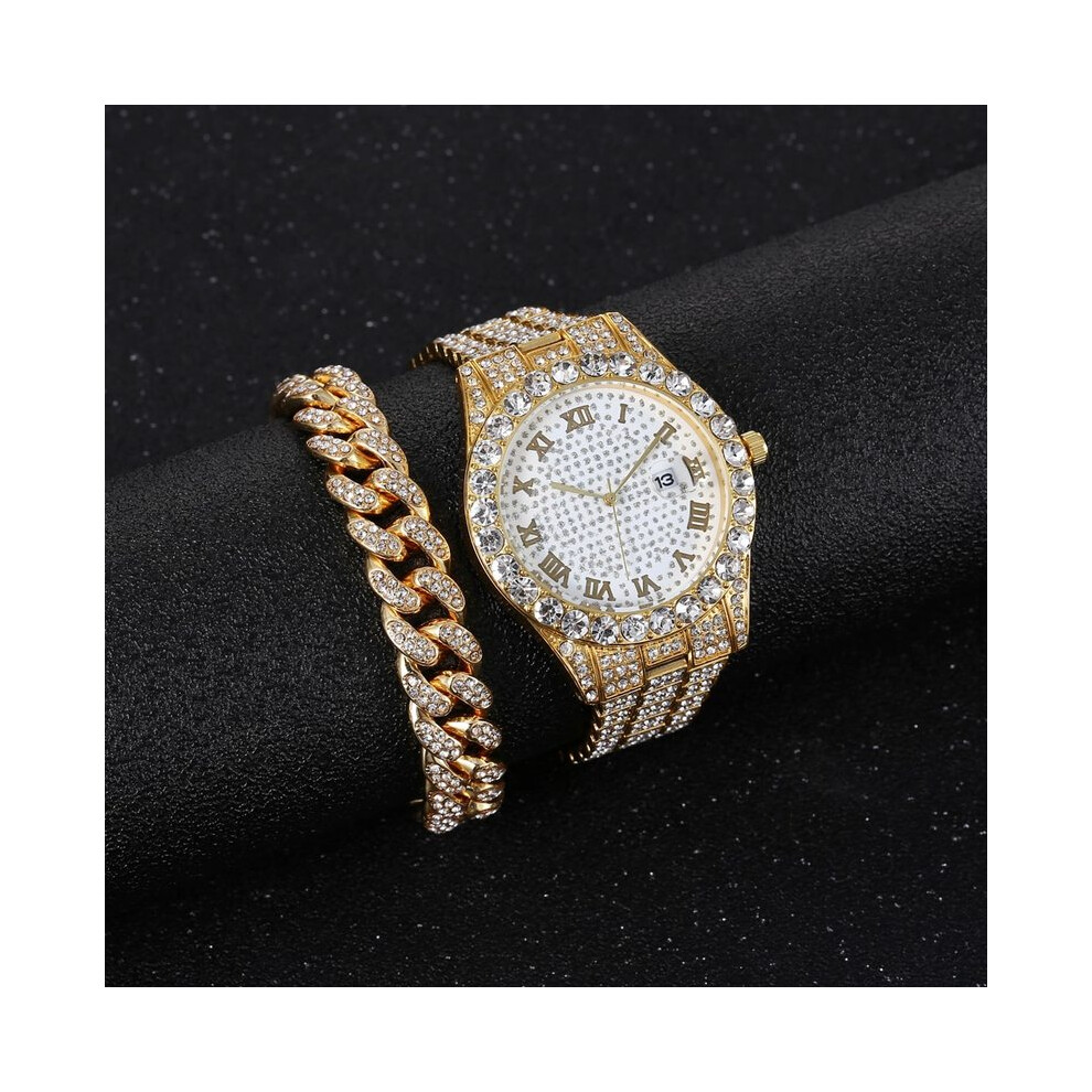 Montres à diamants (jaunes) pour hommes et femmes, montres en or pour dames, montres-bracelets de luxe