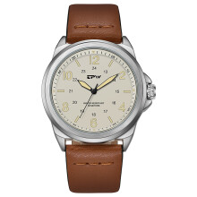 (creme)TPW Classic Field Watch Stoffarmband Genähtes Lederband 42mm