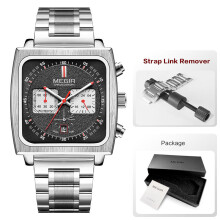 (Zilveren zwarte doos) MEGIR Sport Quartz horloge heren zilverblauwe chronograaf dress polshorloge met