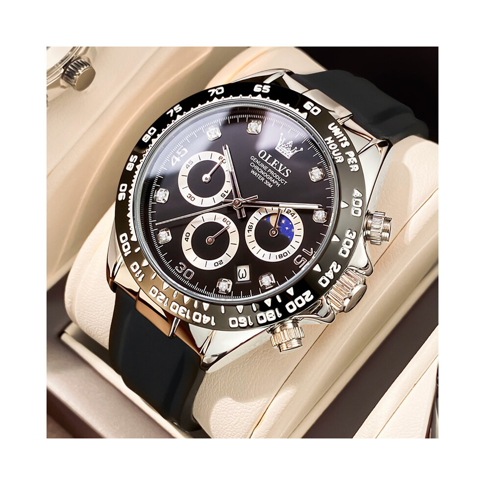 (noir) Montre OLEVS pour homme Montre dorée Silicone Lumineuse Étanche Luxe Multifonction Analogique
