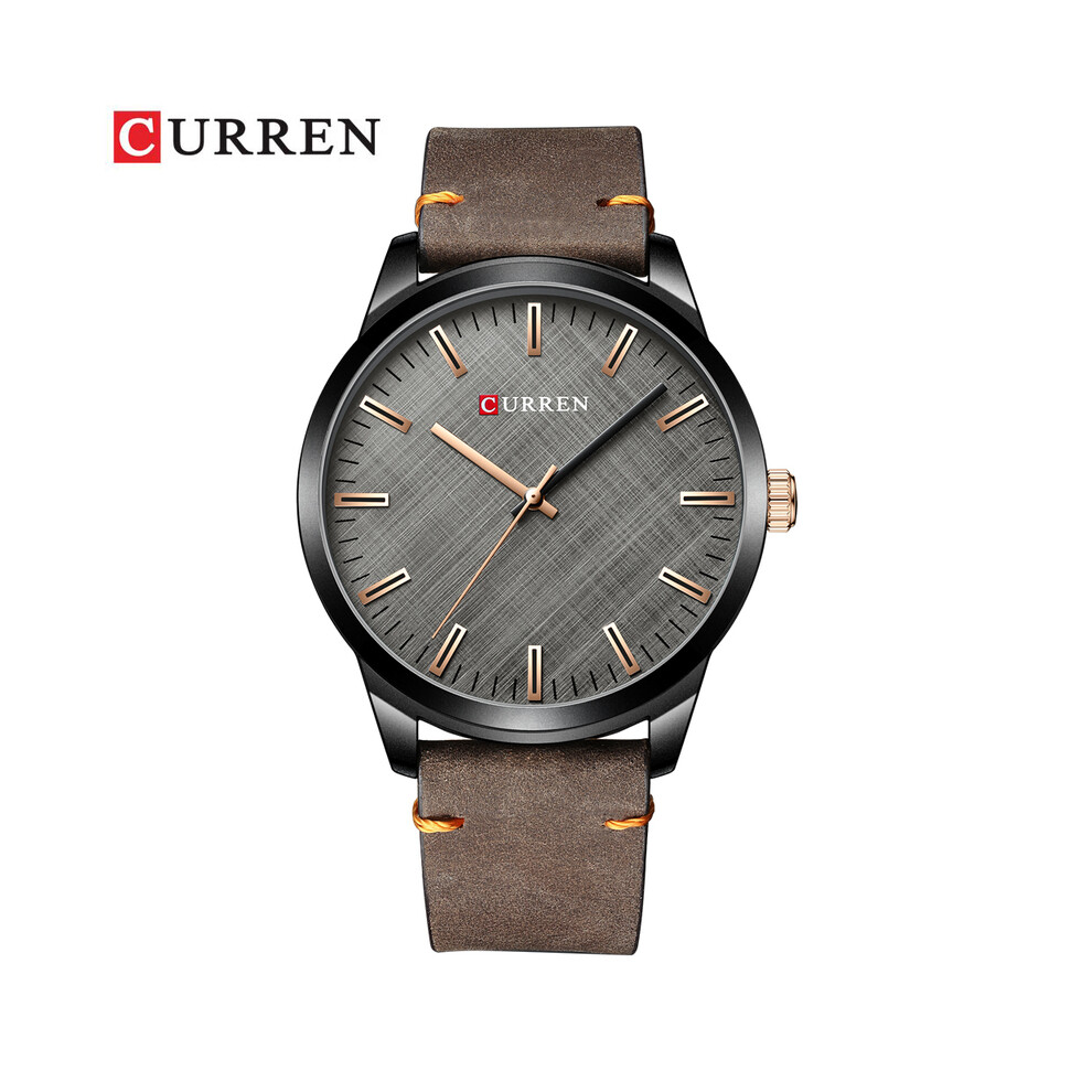 (marron noir) Montres homme mode affaires montre-bracelet à quartz avec cuir classique décontracté mâle