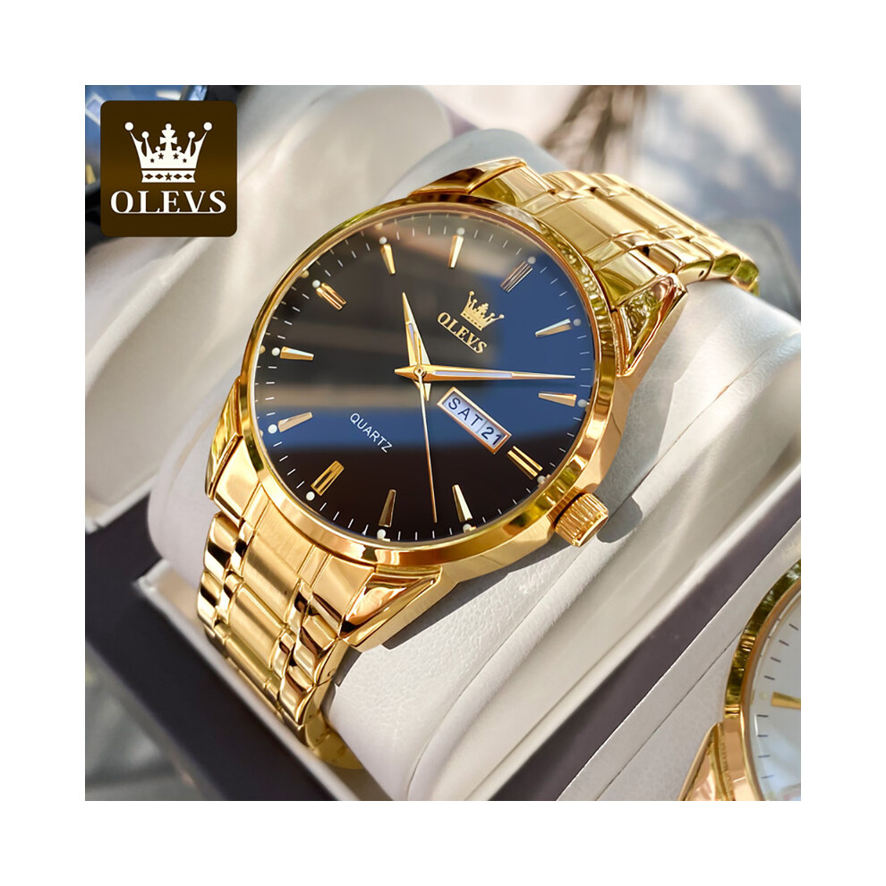 (or noir 6898) OLEVS Montres-bracelets classiques en or pour les grandes marques de luxe en cuir d'affaires