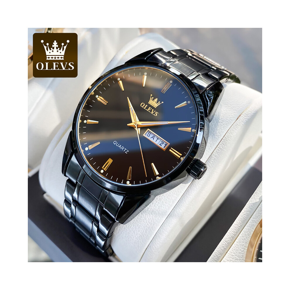 (noir)OLEVS Montres-bracelets classiques en or pour les grandes marques de luxe en cuir d'affaires étanches