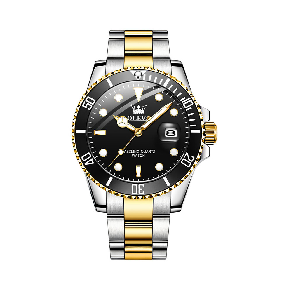 (or noir 5885) OLEVS Montre Homme Diver Vert Montre Étanche pour Homme Acier Inoxydable Quartz Hommes