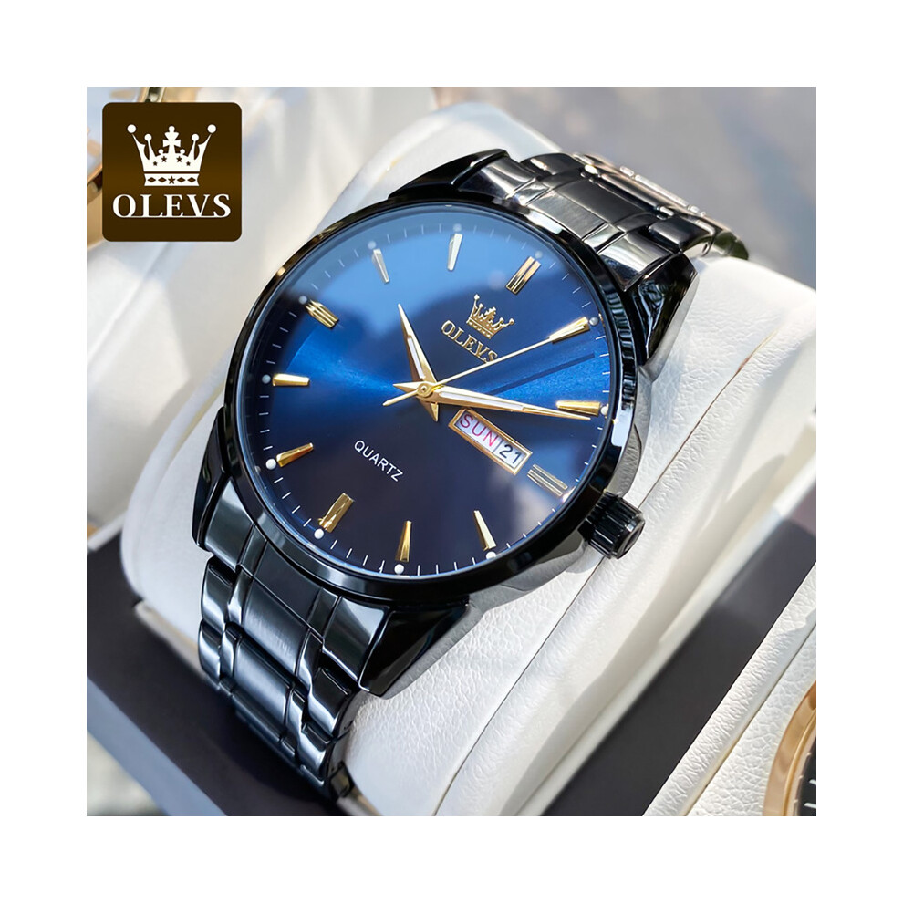 (noir bleu 6898) Montres-bracelets classiques en or OLEVS pour les grandes marques de luxe en cuir d'affaires
