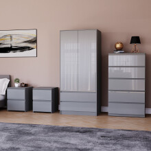 (Grey) Glinton 4pc Bedroom Furniture Set High Gloss (3)