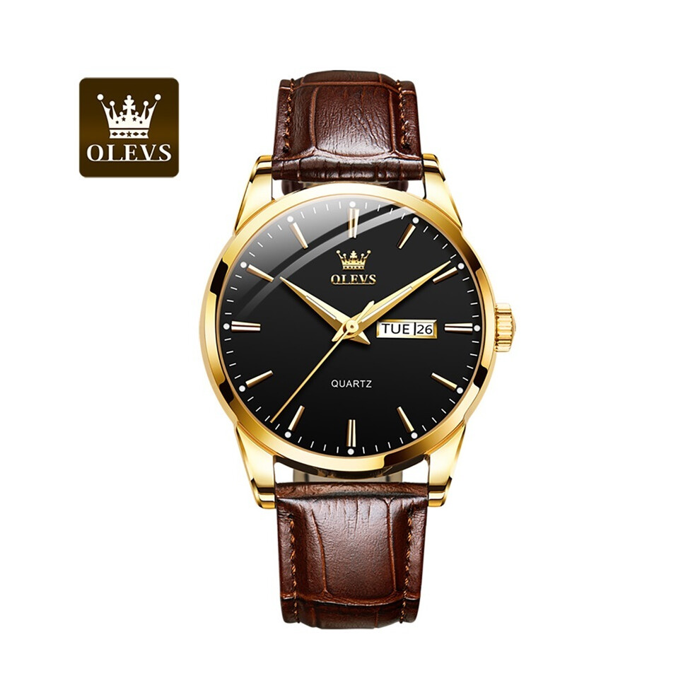 (Or noir) OLEVS Montre Homme Top Marque Luxe Mode Bussness Respirant Cuir Lumineux Aiguille Quartz