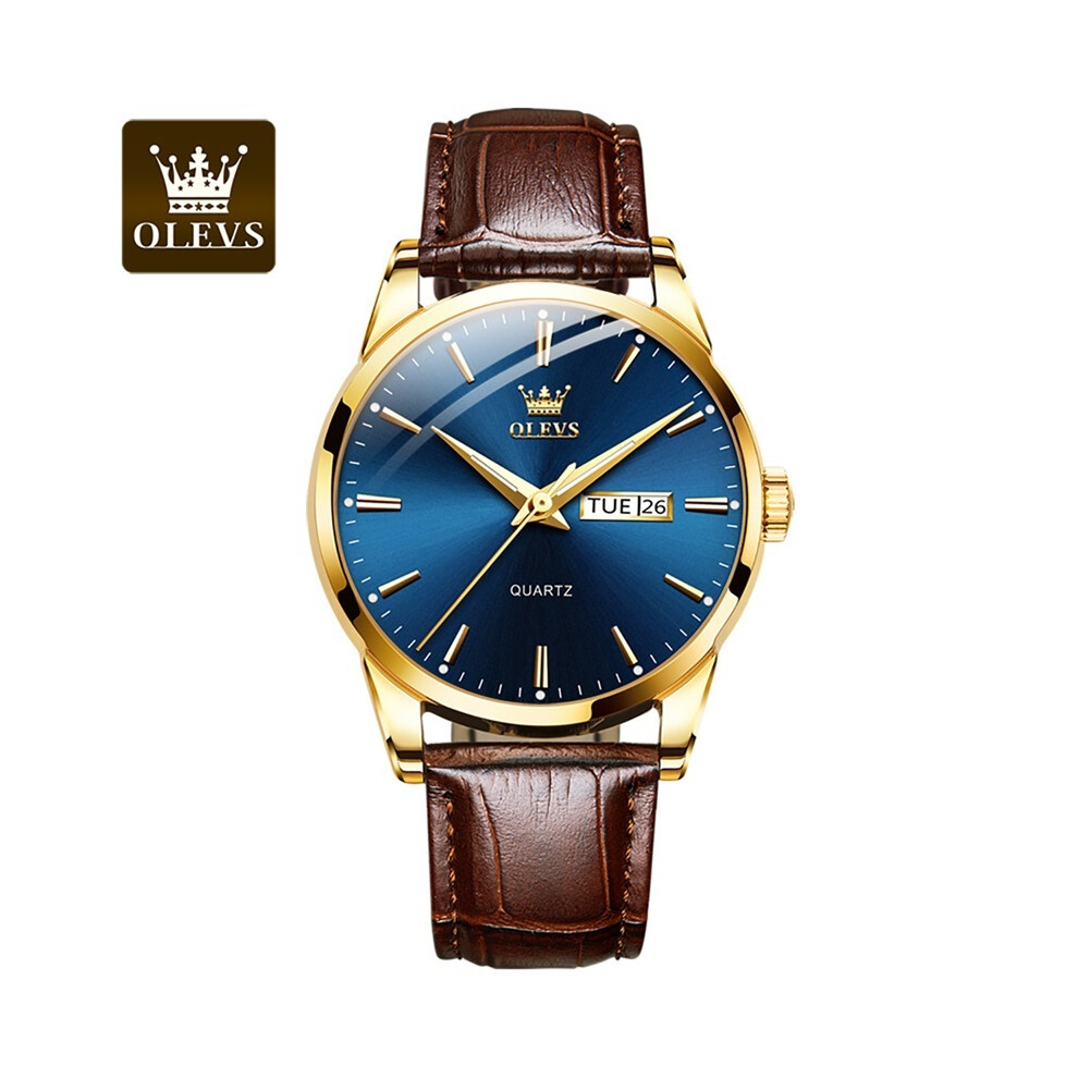 (Or bleu) OLEVS Montre Homme Top Marque Luxe Mode Bussness Respirant Cuir Lumineux Aiguille Quartz