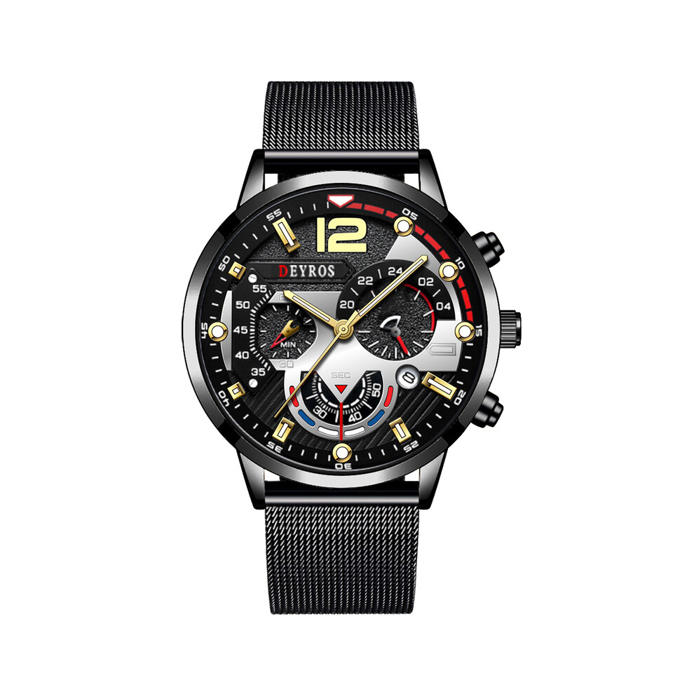 Montre de luxe à quartz pour homme (argent et or), de marque supérieure, avec ceinture en maille d'acier
