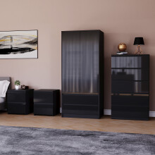 (Black) Glinton 4pc Bedroom Furniture Set High Gloss (3)