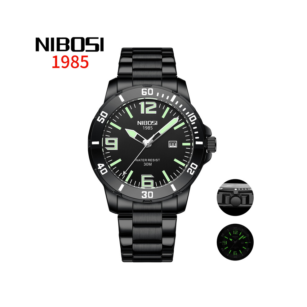 (C)NIBOSI Montre Homme Entièrement En Acier Top Marque De Luxe Sport Quartz Montre Homme Étanche Lumineux