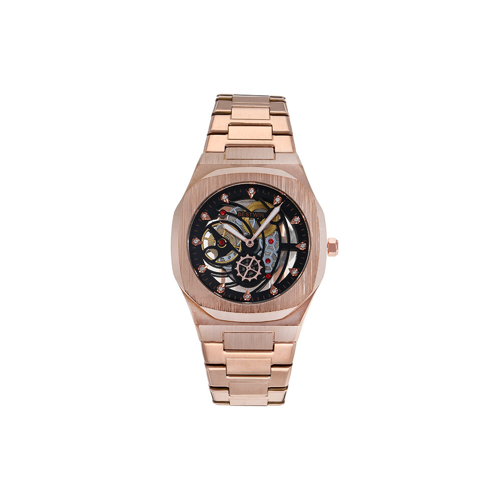 (1) Montre de luxe pour homme, mouvement à quartz, montre creuse unique pour homme, acier inoxydable,