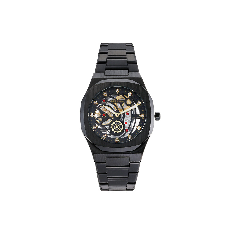 (11) Montre de luxe pour homme, mouvement à quartz, montre creuse unique pour homme, acier inoxydable,