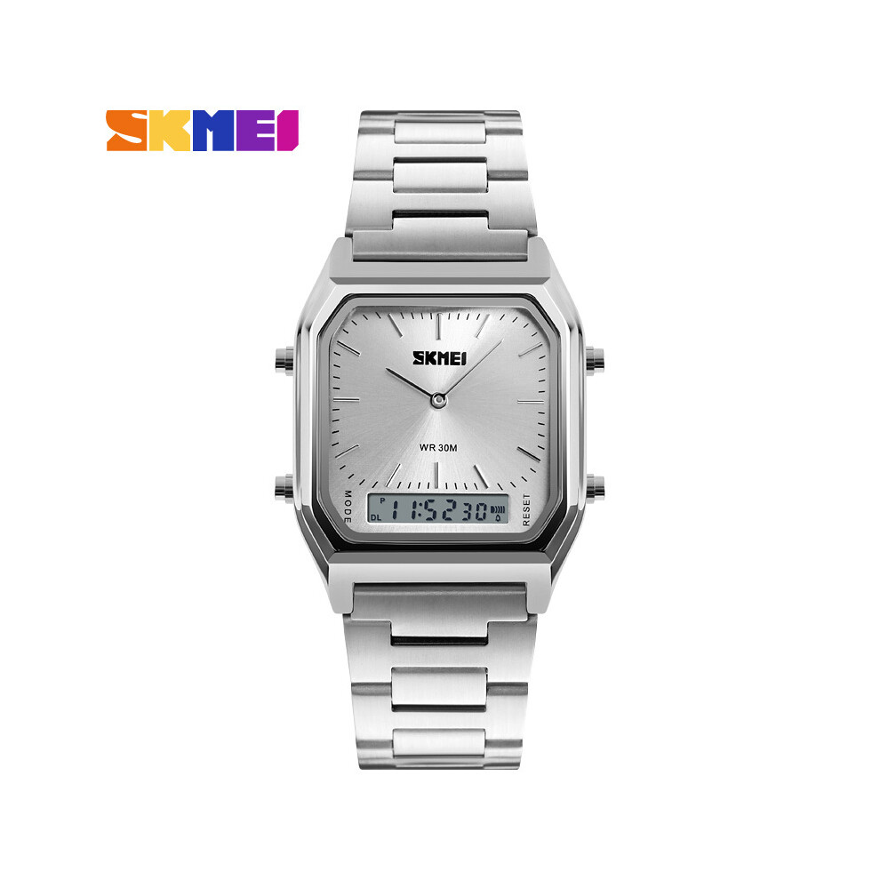 (Argent) SKMEI 1220 Hommes Digital Dual Time Sports Chronographe 3 bars Étanche Quartz Montres-bracelets
