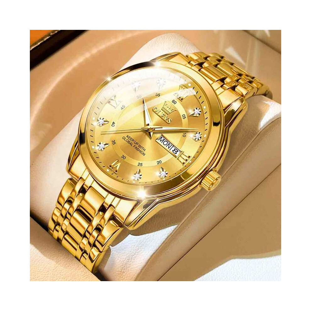 Montre à quartz OLEVS pour homme (or 5513) Montre de luxe en or avec diamants, étanche et lumineuse,