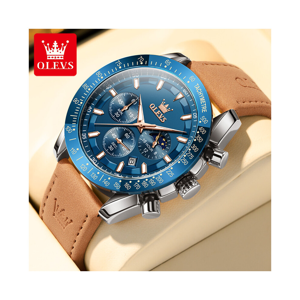 (bleu 9957) Montre à quartz OLEVS pour homme, neuve, originale, avec date, calendrier, phases de lune,