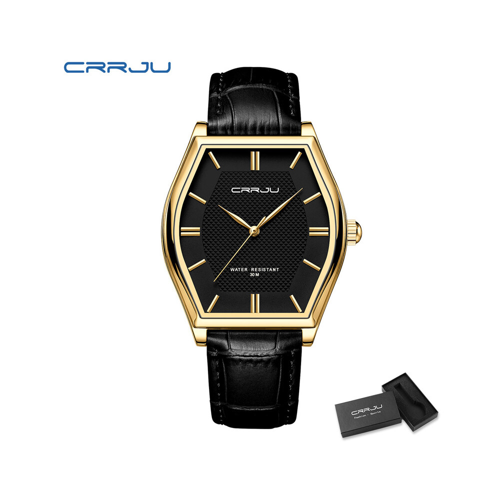 (Boîte en or noir) Montre homme luxe Japon Quartz Tonneau Dail cuir étanche montre-bracelet homme Relogio
