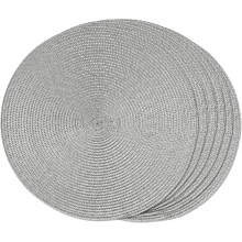 6er-Set runde gewebte Tischsets (Beige) für Esstische, waschbarer Stoff