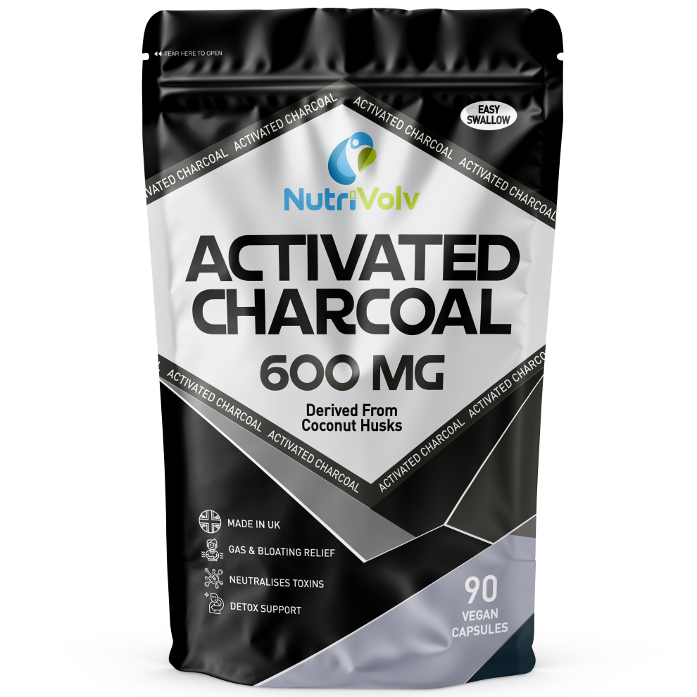 Nutrivolv Activated Charcoal 600Mg | 90 Capsules | Lower Gas & Bloating | Detox