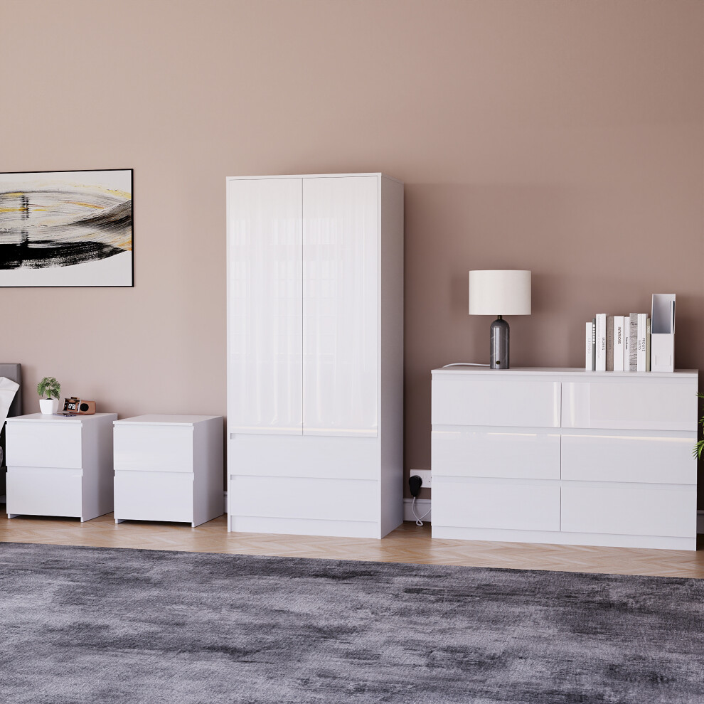(White) Glinton 4pc Bedroom Furniture Set High Gloss (4)