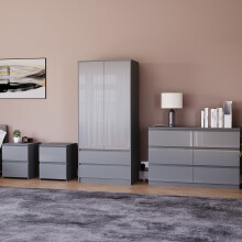 (Grey) Glinton 4pc Bedroom Furniture Set High Gloss (4)