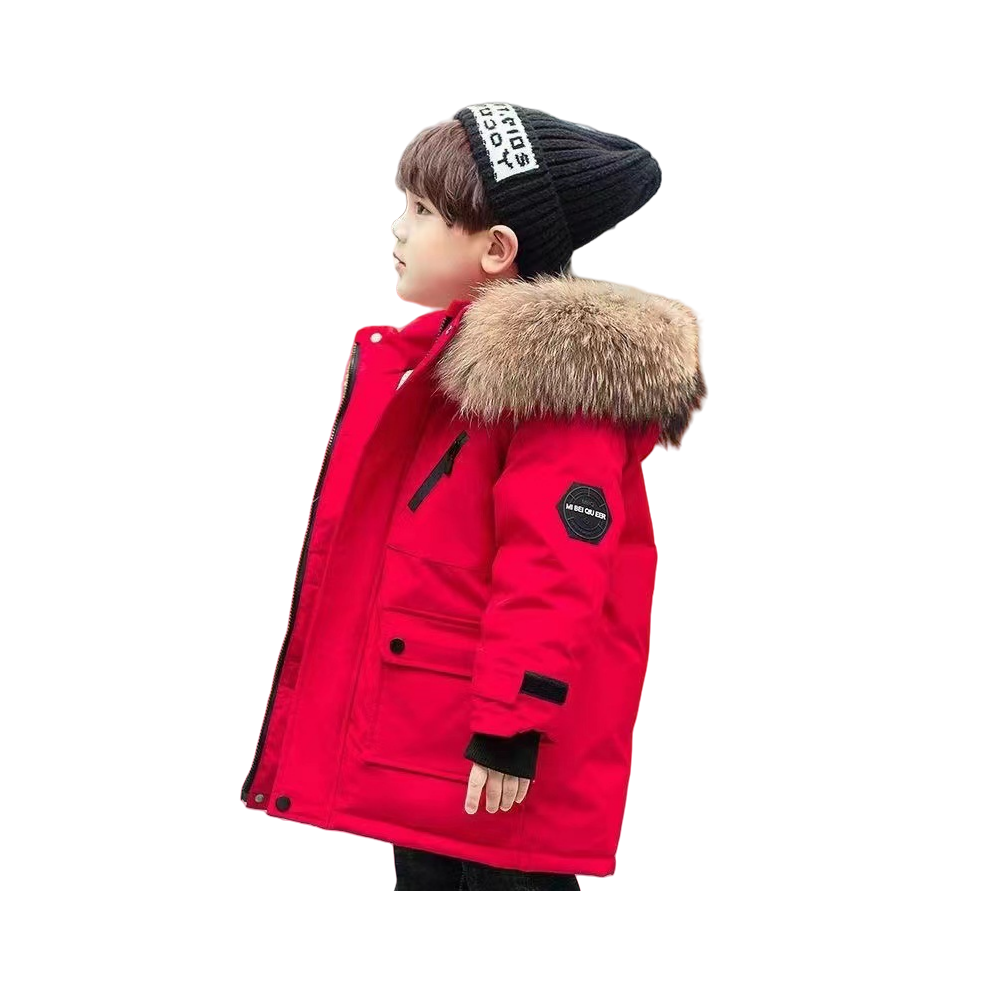 (Red, 12-13Years) Kids Boys' Fur Coat Hooded Parka Jacket Outwear UK