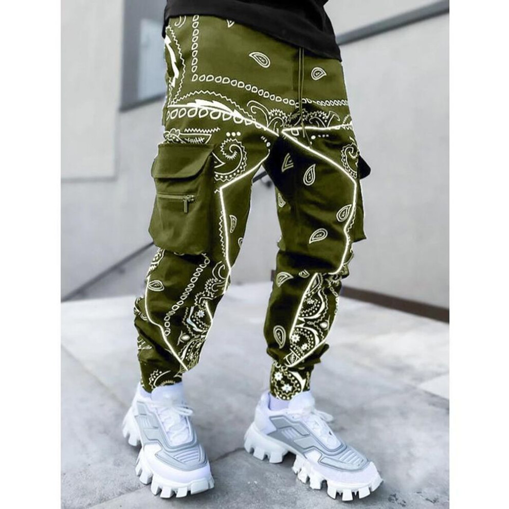 (army green, S) Hip Hop Printing Pants Men Trousers Fashion Streetwear Sweatpants for Men Joggers High Street Loose Cargo Pants Men