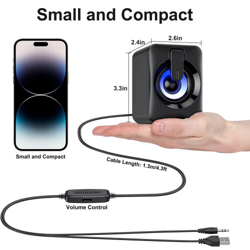 USB Wired LED Computer Speakers Stereo Bass Subwoofer 3.5mm for Desktop PC MP3 2