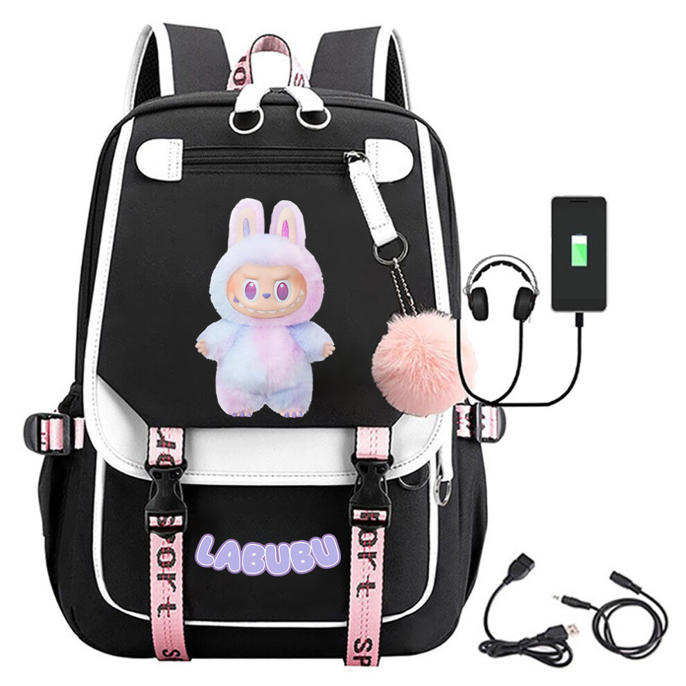 ( 4) Lafufu Peripheral Printed Backpack Schoolbag Student Campus Backpack Black
