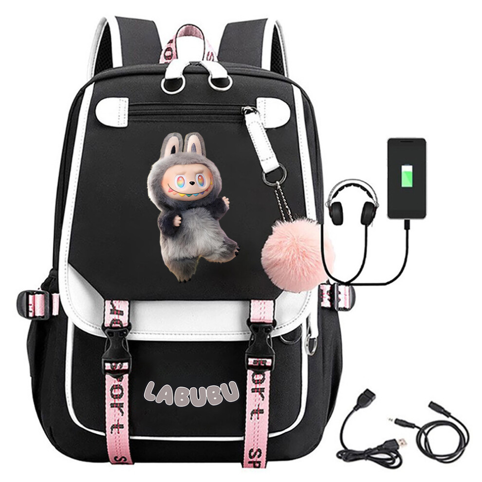 (Black 1) lafufu Peripheral Printed Backpack Schoolbag Student Campus Backpack