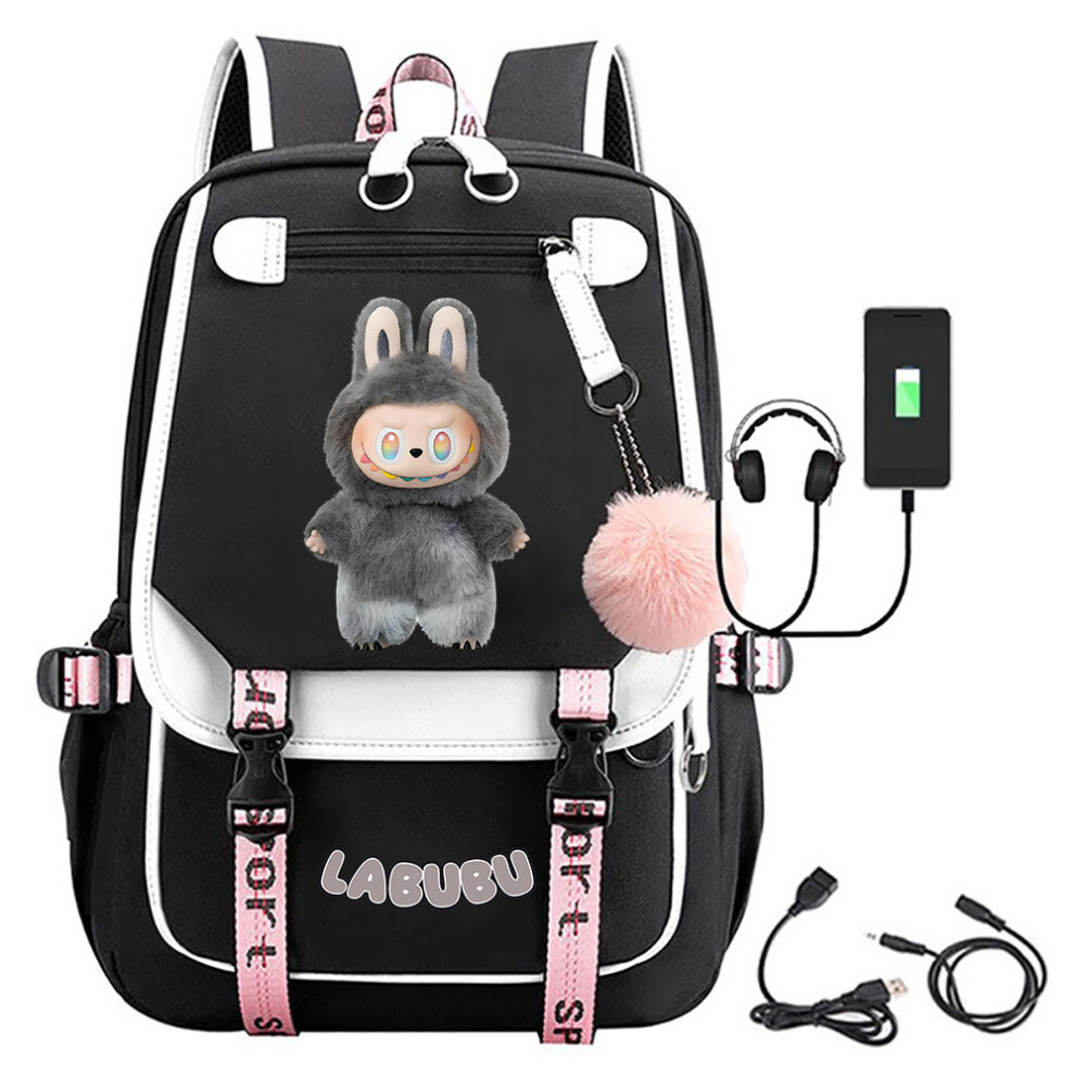 ( 2) Lafufu Peripheral Printed Backpack Schoolbag Student Campus Backpack Black