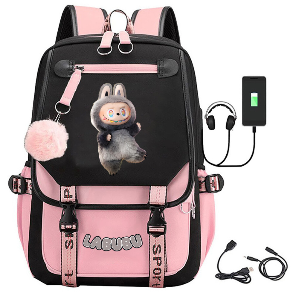 ( 1) Lafufu Peripheral Printed Backpack Schoolbag Student Campus Backpack Pink