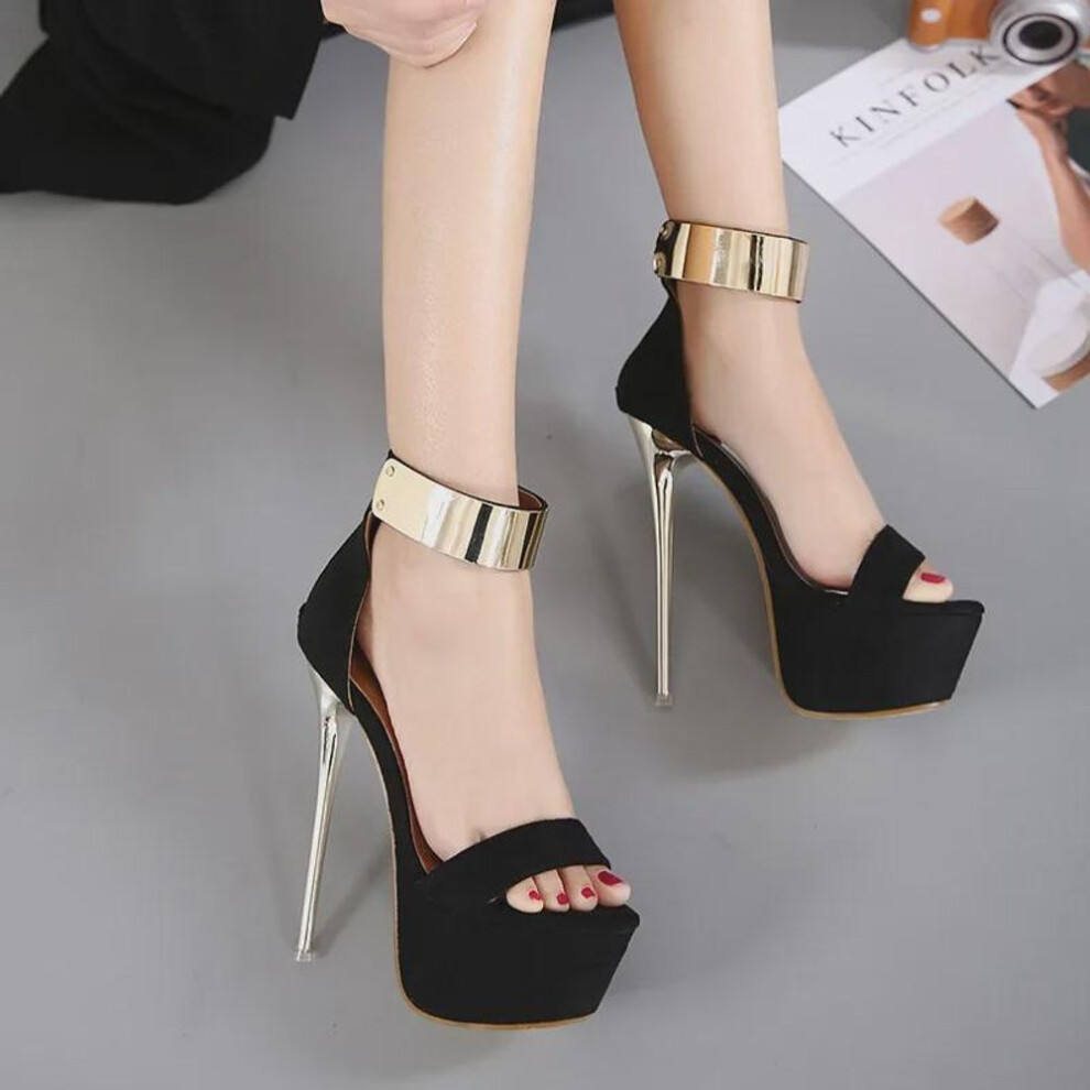 (black, 34) 2024 Sexy Women's European & American Stiletto Platform Sandals with One-Word Buckle - High Heels for Nightclubs & Catwalks