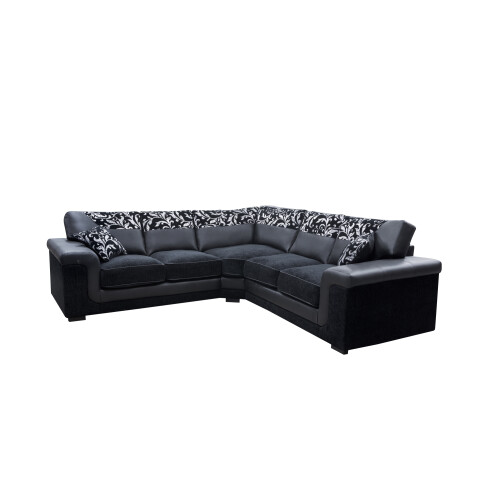 Symphony Corner Sofa Black Faux Leather Fabric Settee
