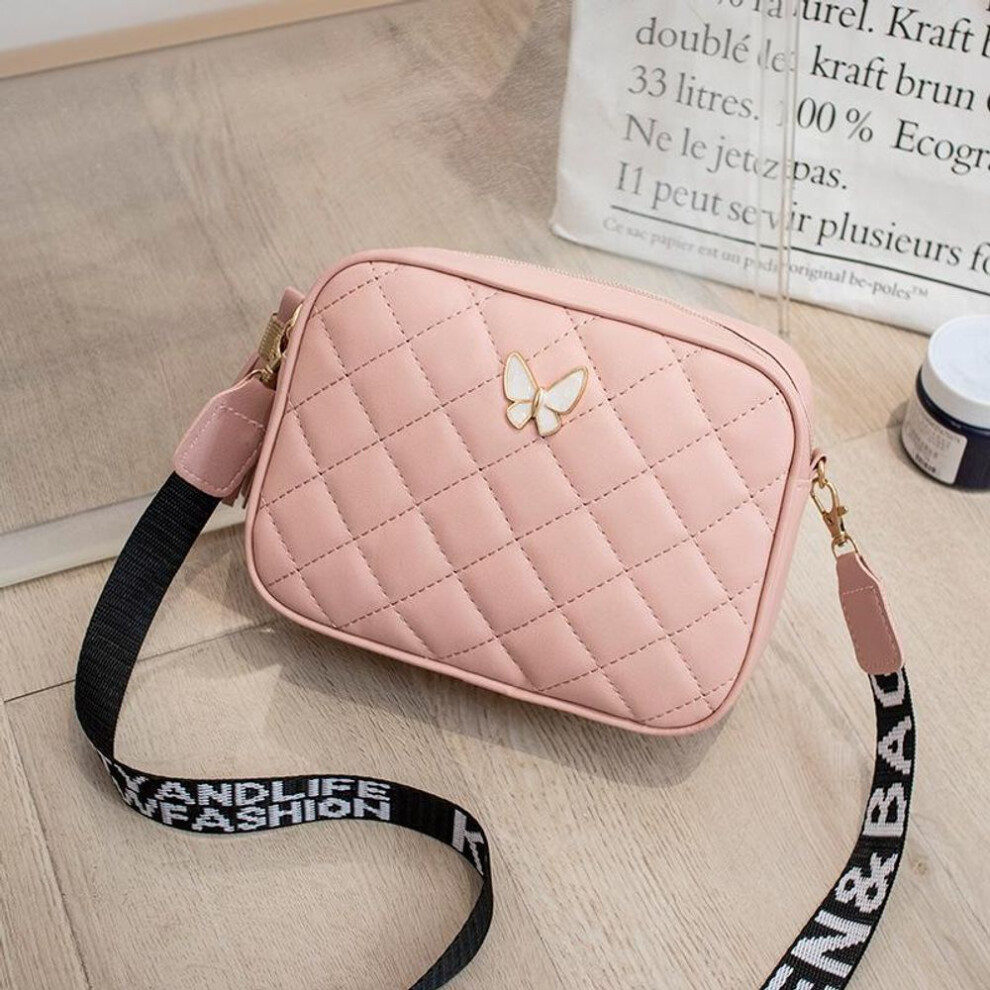 (pink, 18x6x13.5cm) Yogodlns Butterfly Diamond Square Bag for Women Leather Shoulder Crossbody Bags Casual Messenger Bag