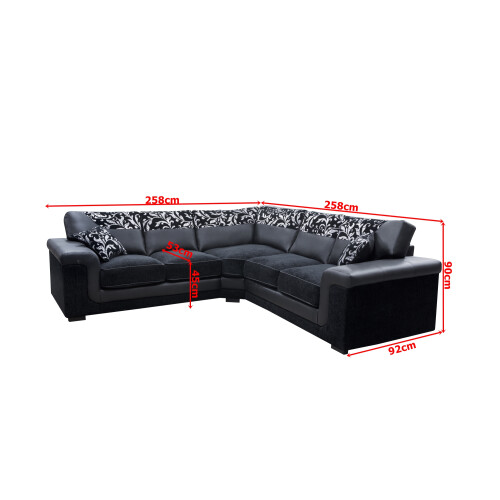 Symphony Corner Sofa Black Faux Leather Fabric Settee 1